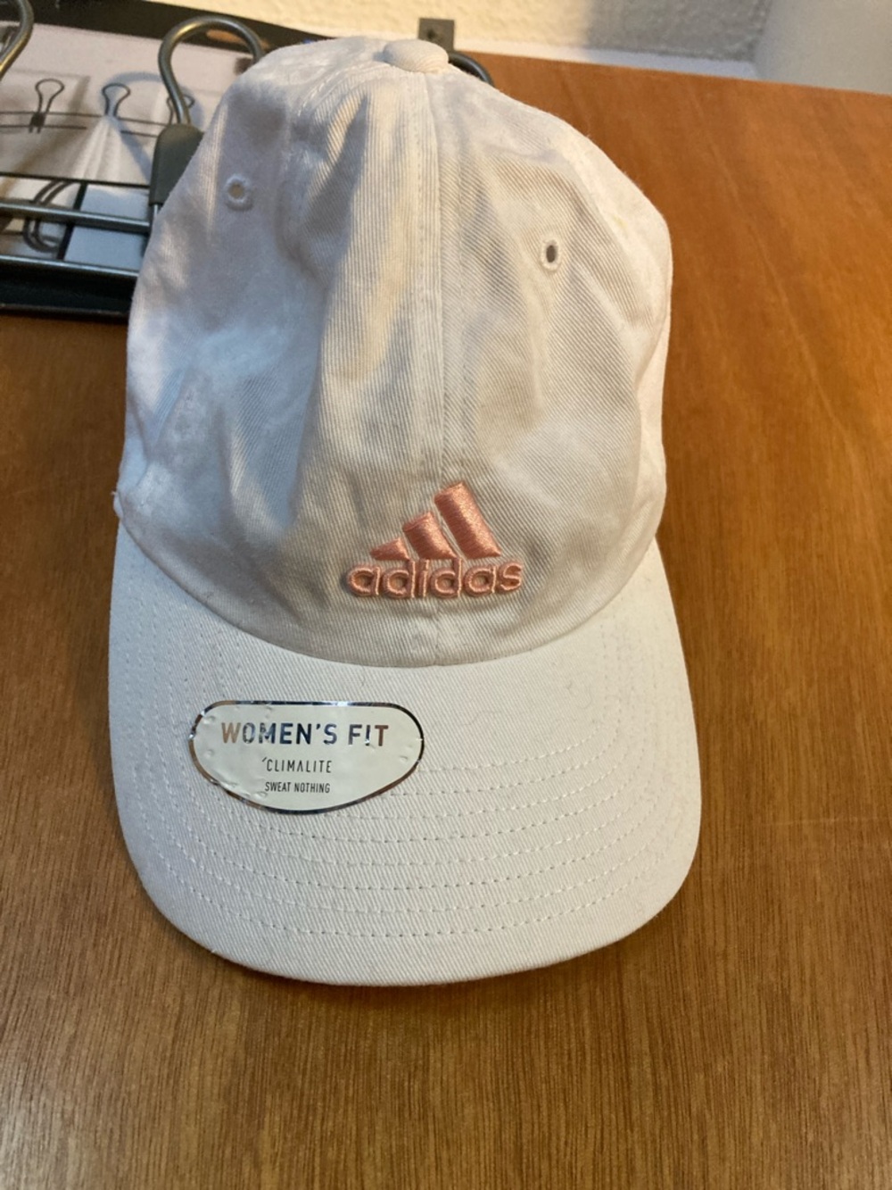 adidas Women's White Baseball Cap with Light Pink Logo